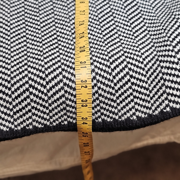 Gio & Gio Italy Black White Chevron Herringbone Knit Long Coat Cardigan Jacket L - Picture 15 of 15